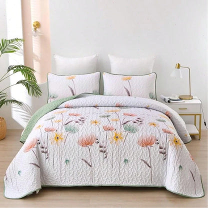 Draelibor 3 Pieces Botanical Leaves Flower Quilt Set, Pink Boho Floral Branches Full Queen King Size Bedspread Set Soft Microfiber Coverlet For All Season, Home Decor Room Decor For Mother's Day Chris
