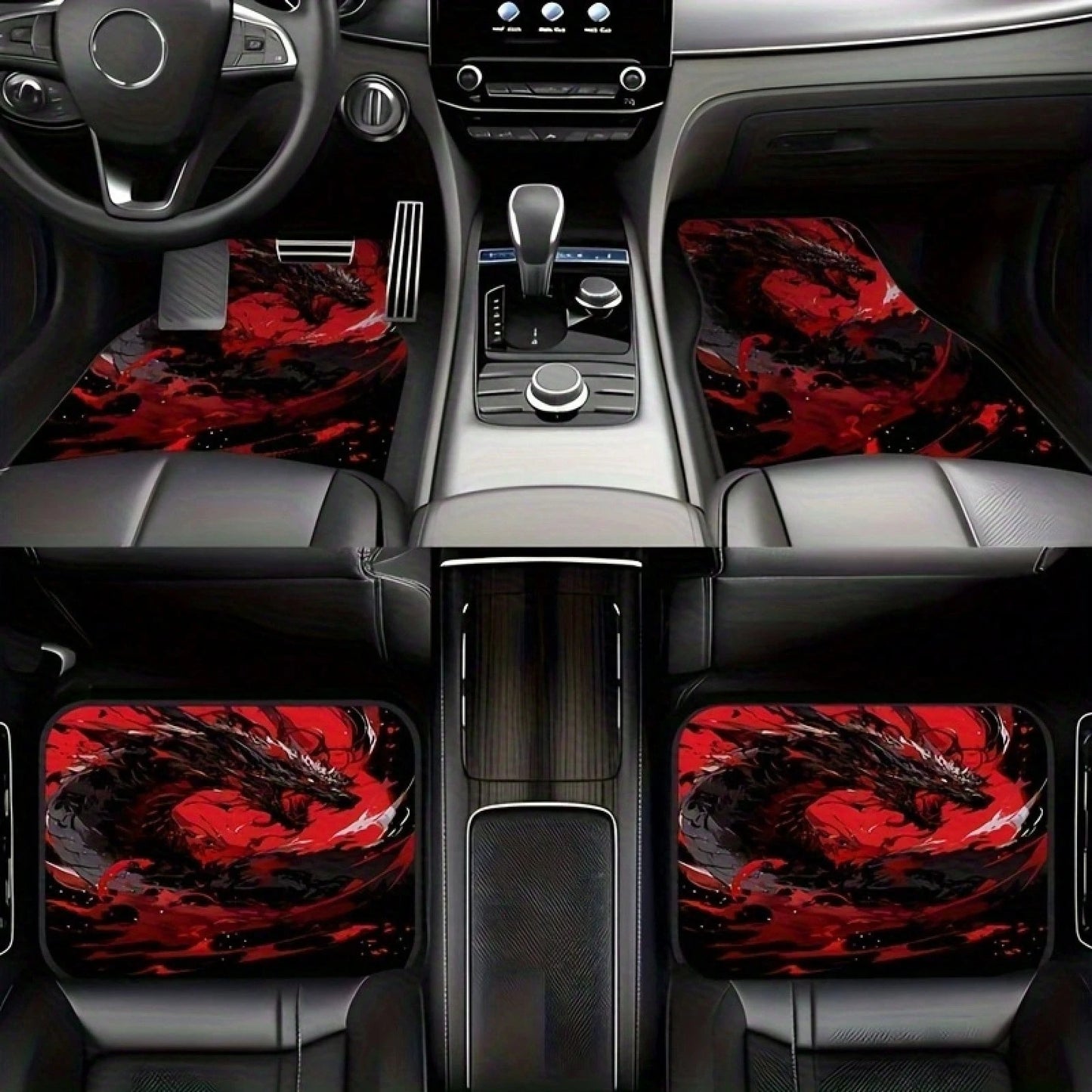 Dragon Pattern Car Floor Mat Set (4 Pieces)- Full Coverage For Front And Rear Rows, Suitable For Various Car Models Such As Sedans,, And SUVs. It Is An Excellent Gift Choice For Both Men And Women