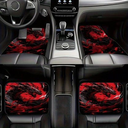 Dragon Pattern Car Floor Mat Set (4 Pieces)- Full Coverage For Front And Rear Rows, Suitable For Various Car Models Such As Sedans,, And SUVs. It Is An Excellent Gift Choice For Both Men And Women