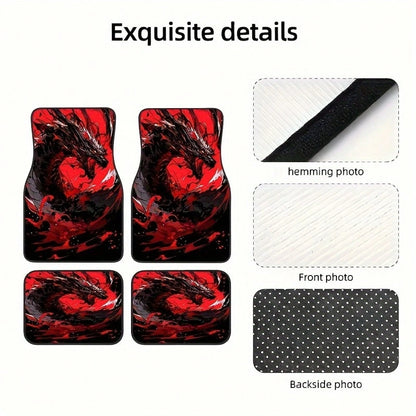 Dragon Pattern Car Floor Mat Set (4 Pieces)- Full Coverage For Front And Rear Rows, Suitable For Various Car Models Such As Sedans,, And SUVs. It Is An Excellent Gift Choice For Both Men And Women
