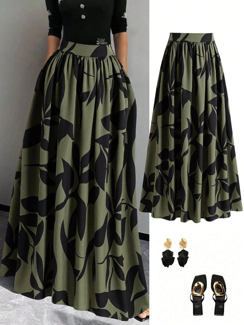 EARO Women's Floral Print High Waist A-Line Skirt, Summer Holiday Skirt Spring
