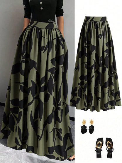 EARO Women's Floral Print High Waist A-Line Skirt, Summer Holiday Skirt Spring