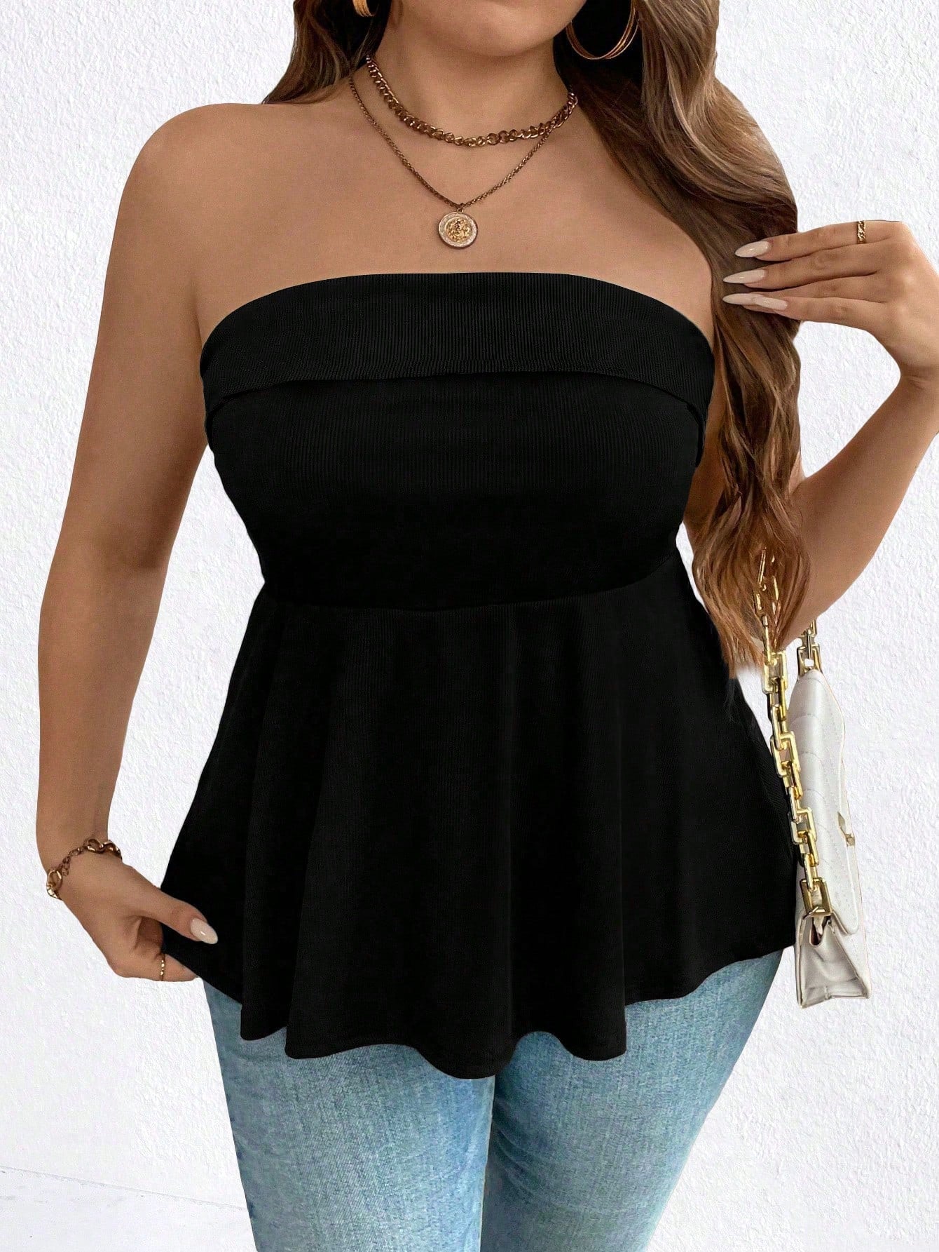 Easura Plus Size Women Solid Color Sleeveless Ruffle Hem Casual Cami Top