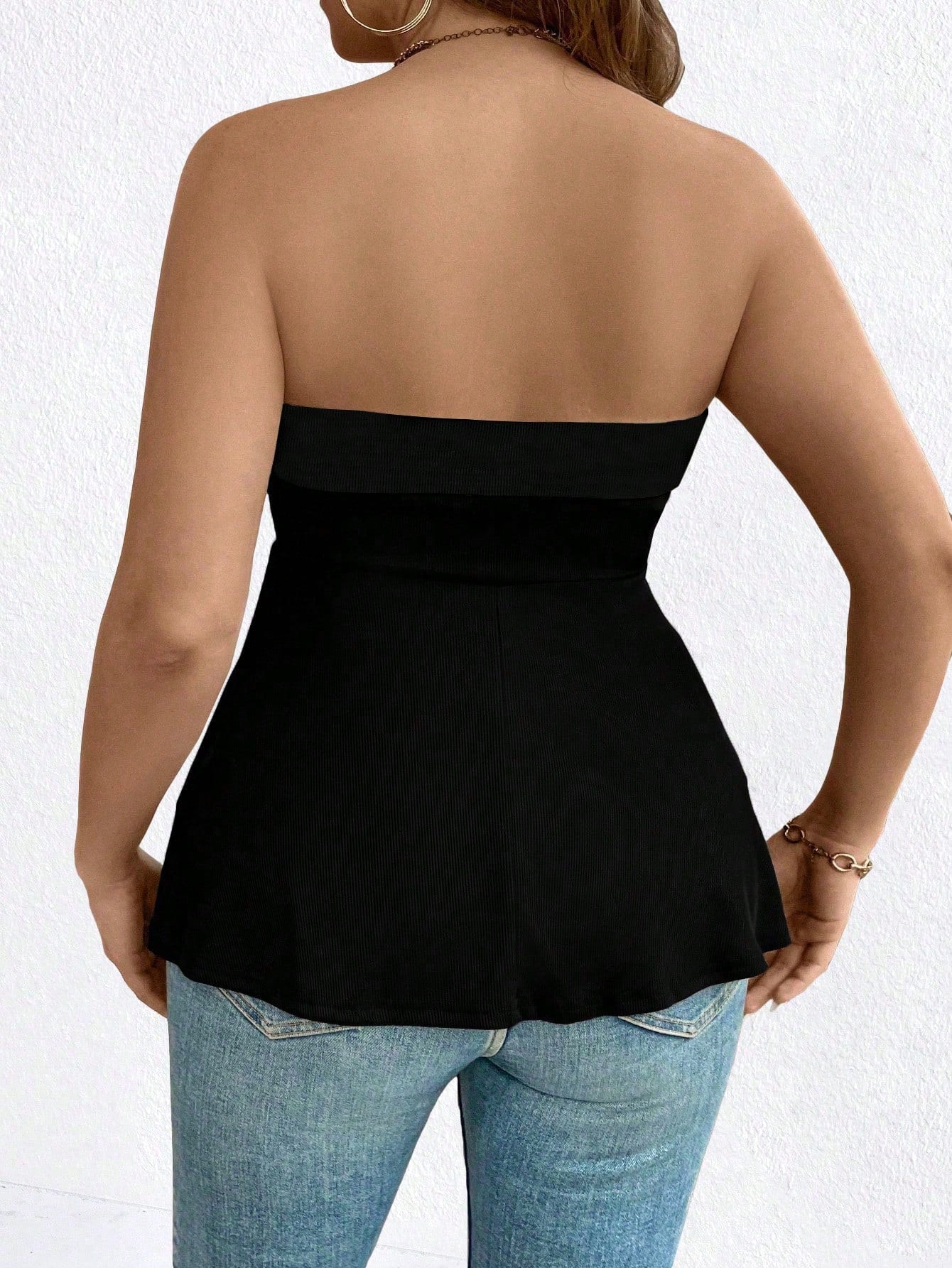 Easura Plus Size Women Solid Color Sleeveless Ruffle Hem Casual Cami Top