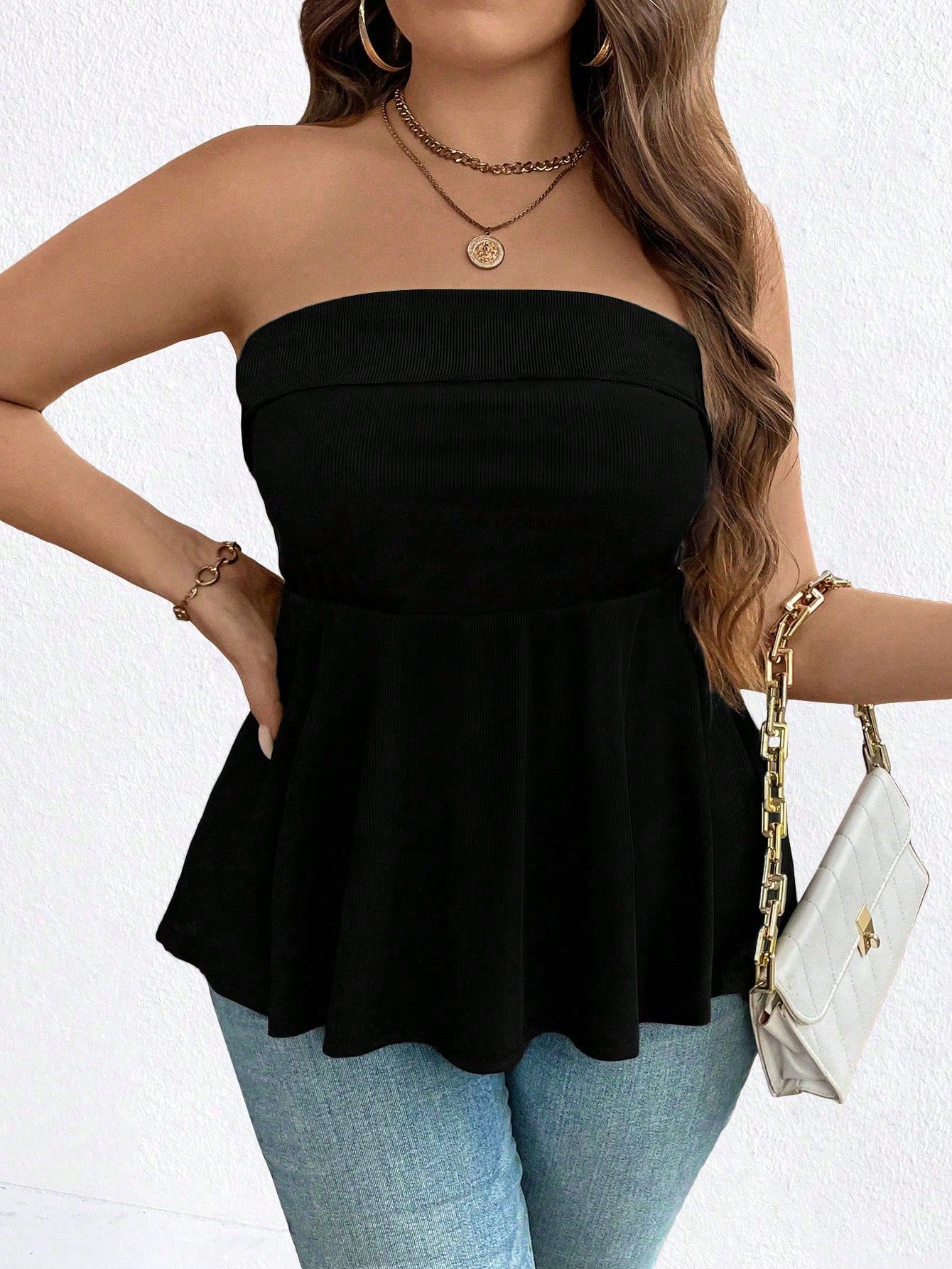 Easura Plus Size Women Solid Color Sleeveless Ruffle Hem Casual Cami Top