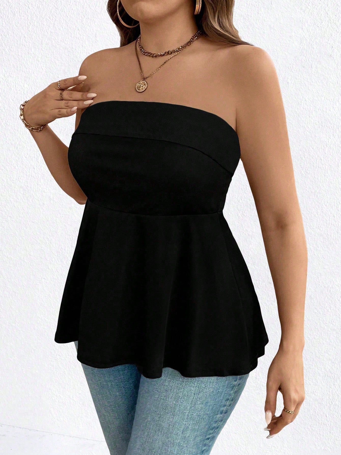 Easura Plus Size Women Solid Color Sleeveless Ruffle Hem Casual Cami Top
