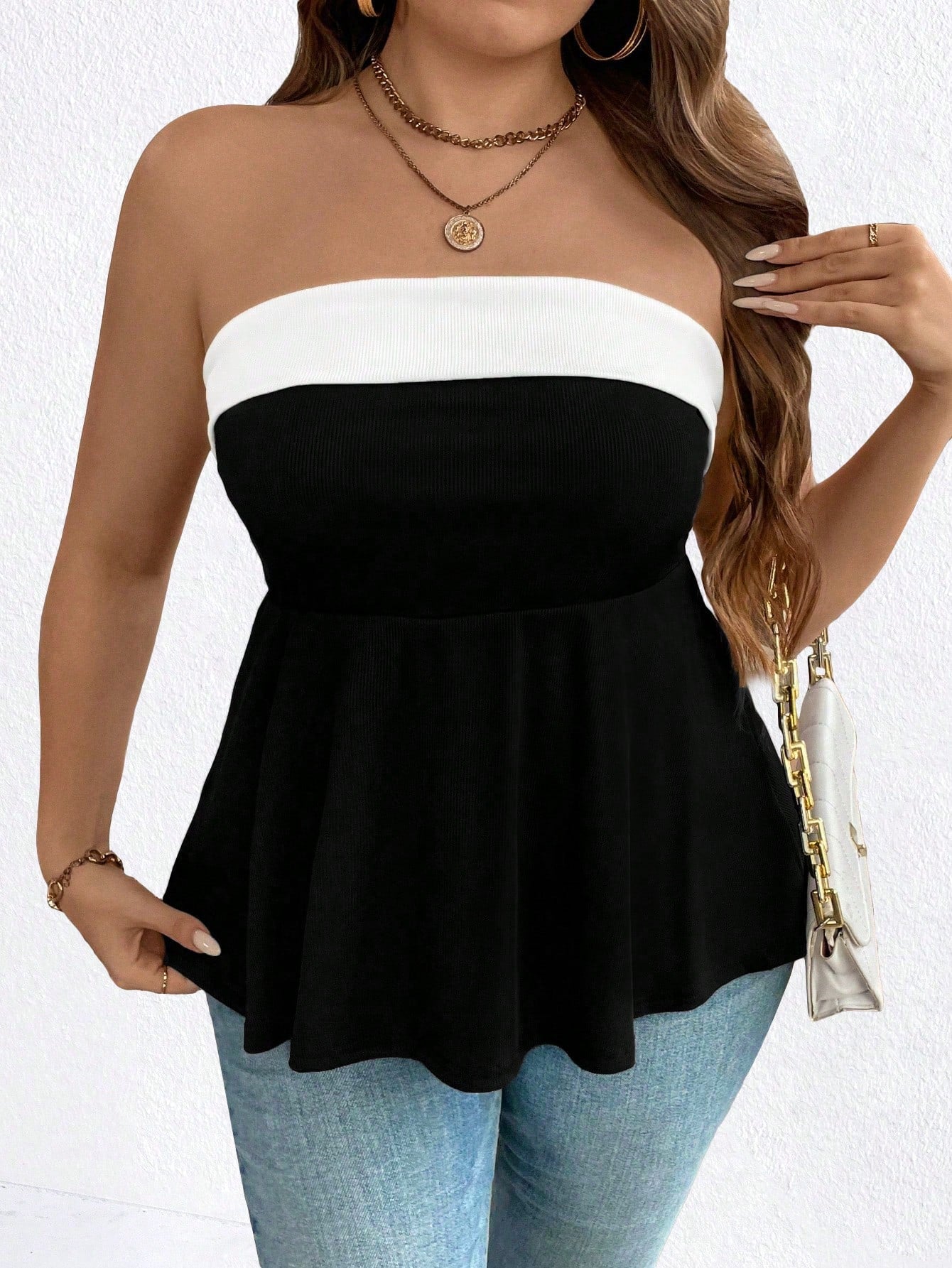 Easura Plus Size Women Solid Color Sleeveless Ruffle Hem Casual Cami Top