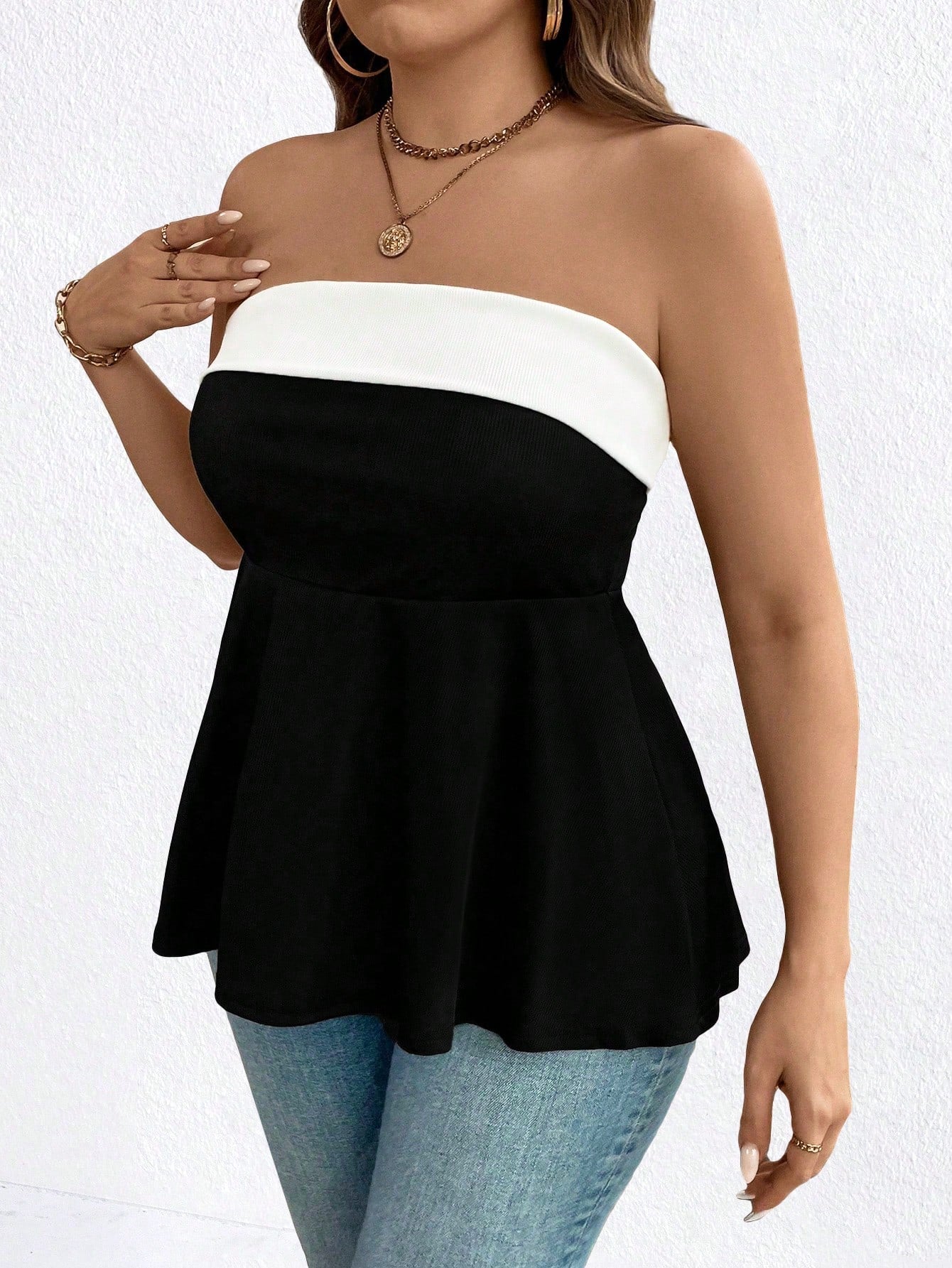 Easura Plus Size Women Solid Color Sleeveless Ruffle Hem Casual Cami Top