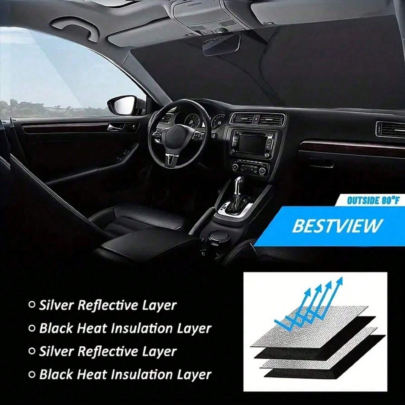 Easypie Selection 1pc Foldable Car Sunshade, Double Ring Sunshade, Heat Insulating Car Sunshade, Front Sunshade, Car Sunshade, Reflective Sunshade, Standard Size (57 Inches X 31 Inches)- Front Positi