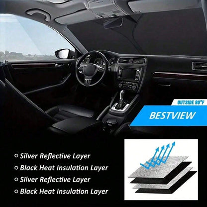 Easypie Selection 1pc Foldable Car Sunshade, Double Ring Sunshade, Heat Insulating Car Sunshade, Front Sunshade, Car Sunshade, Reflective Sunshade, Standard Size (57 Inches X 31 Inches)- Front Positi