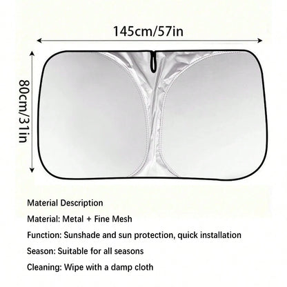Easypie Selection 1pc Foldable Car Sunshade, Double Ring Sunshade, Heat Insulating Car Sunshade, Front Sunshade, Car Sunshade, Reflective Sunshade, Standard Size (57 Inches X 31 Inches)- Front Positi