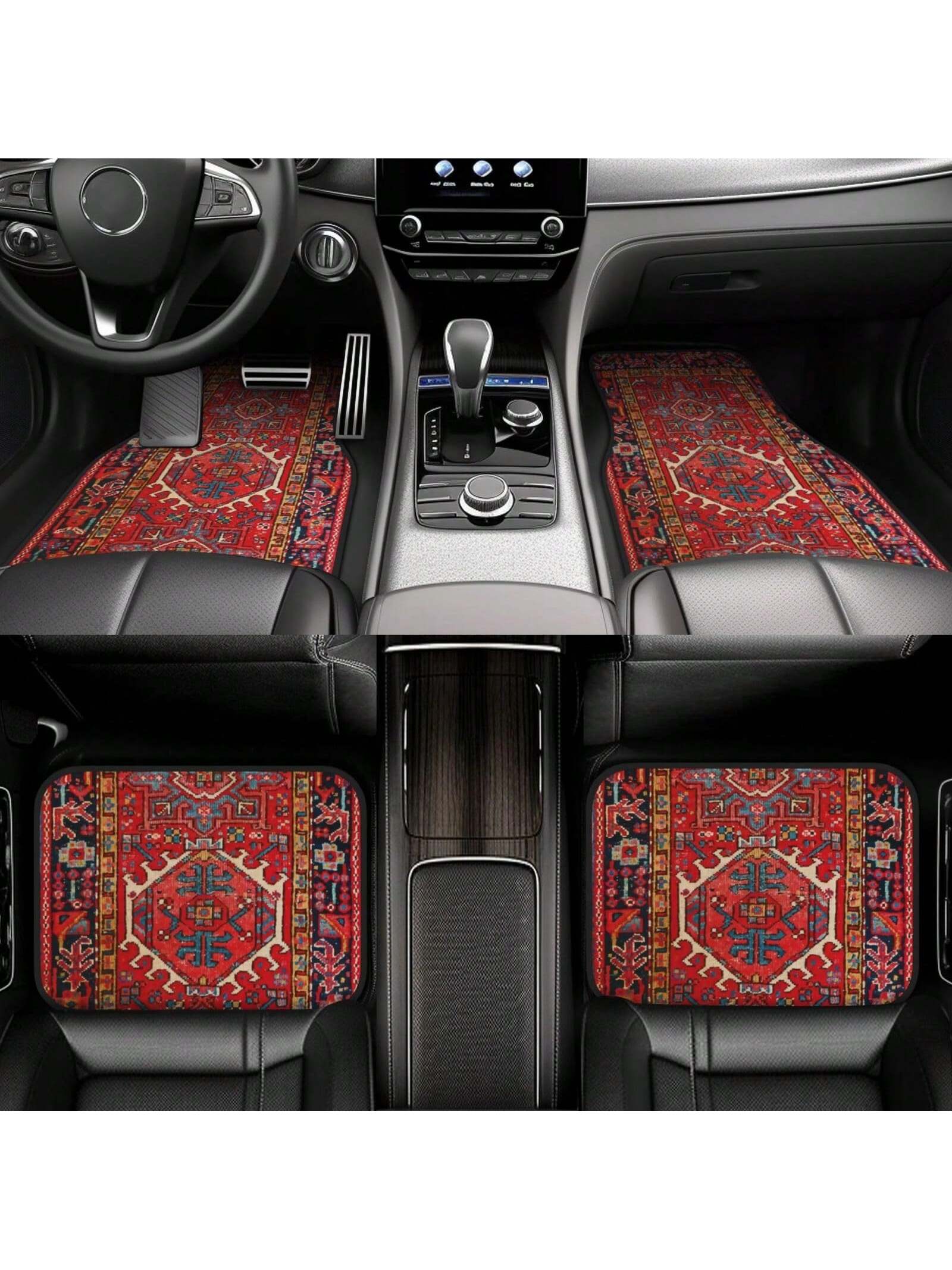 Easypie Selection Car Floor Mats 4pcs Set/2pcs Set, Vintage Oriental Turkish Carpet Front And Rear Carpet Mats Decorative Car Floor Mats Non-Slip Auto Accessories Universal For Car SUV Truck Van