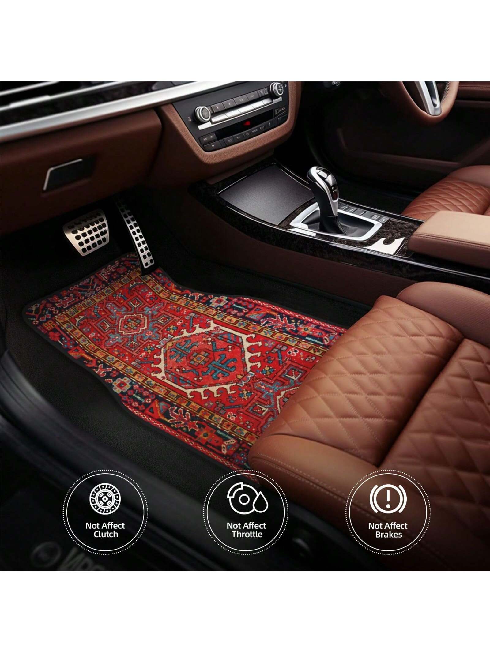 Easypie Selection Car Floor Mats 4pcs Set/2pcs Set, Vintage Oriental Turkish Carpet Front And Rear Carpet Mats Decorative Car Floor Mats Non-Slip Auto Accessories Universal For Car SUV Truck Van