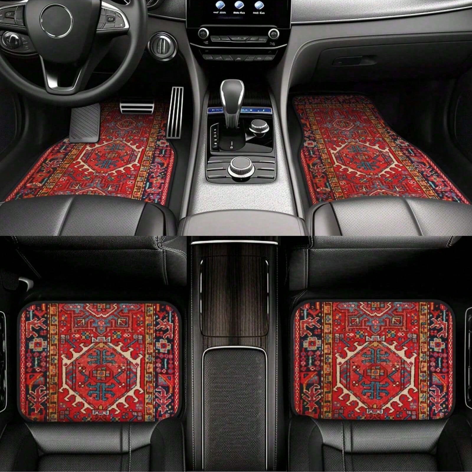 Easypie Selection Car Floor Mats 4pcs Set/2pcs Set, Vintage Oriental Turkish Carpet Front And Rear Carpet Mats Decorative Car Floor Mats Non-Slip Auto Accessories Universal For Car SUV Truck Van