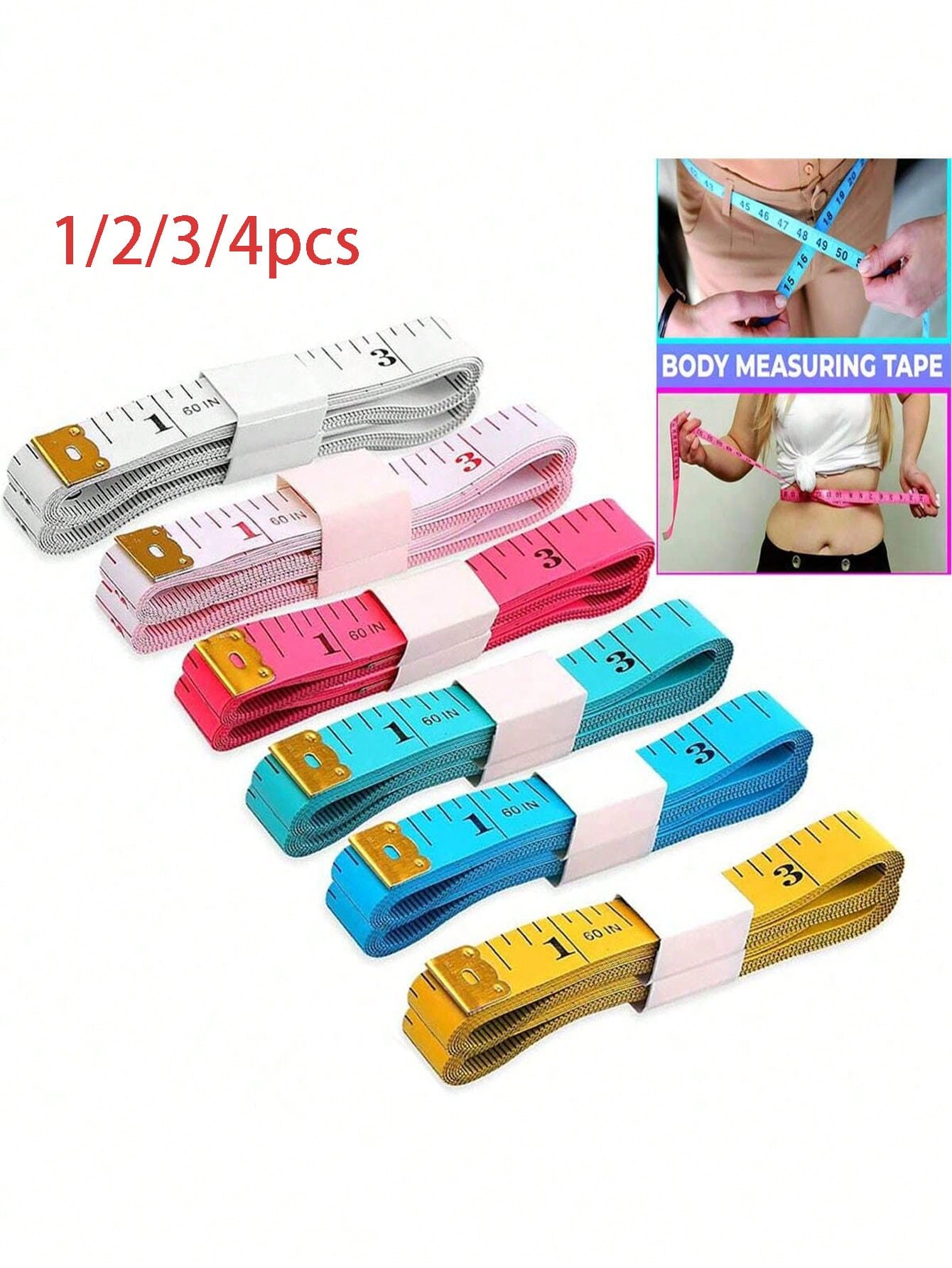 EDCUEBE7 1/2/3/4pcs Soft Measuring Tape, Cloth Sewing Fabric Tailor Small Waist Pink Mini Ruler Body Measurement Tape For Body Measurement, Weight Loss, 150cm/60 Inch (Random Color)