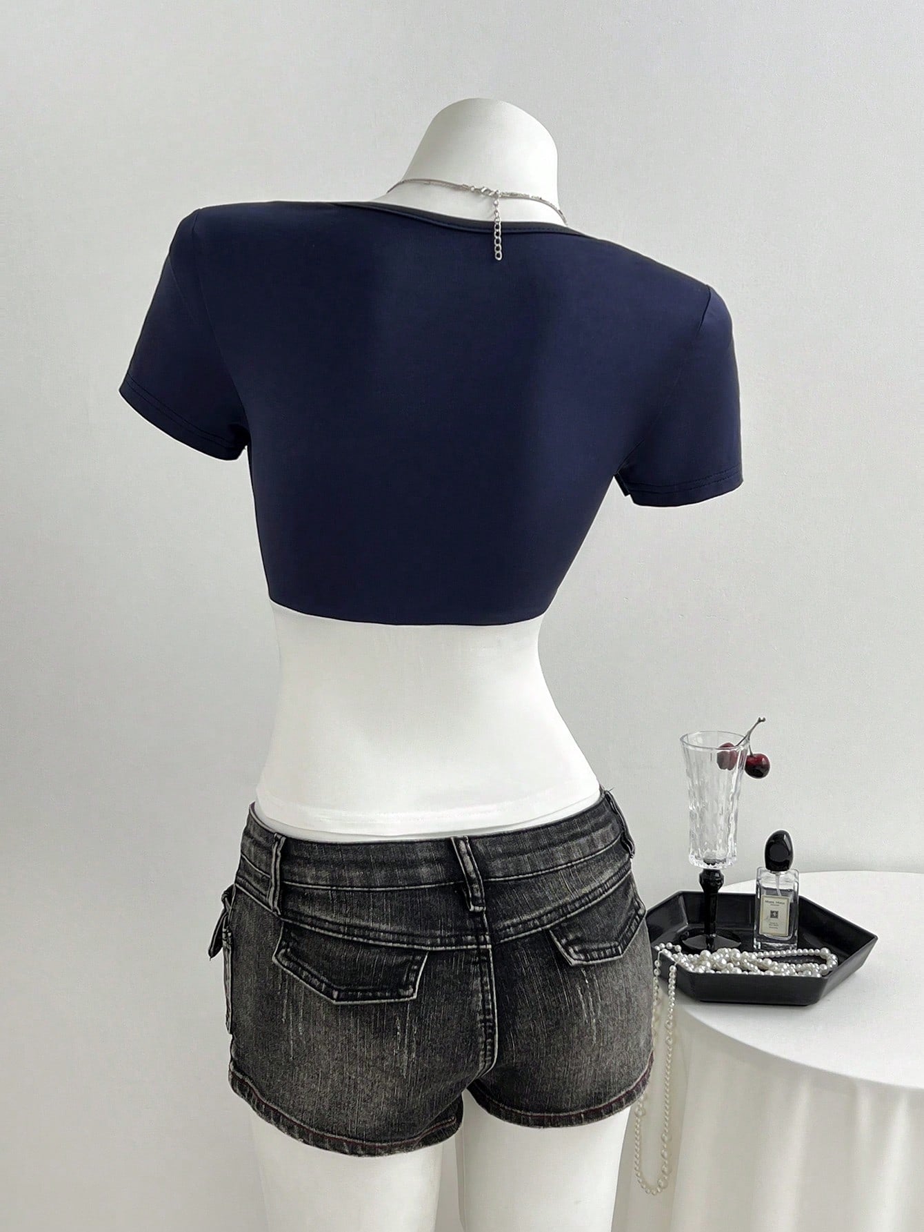 Elamini Women's Contrast Color 2 In 1 Short Sleeve Casual T-Shirt