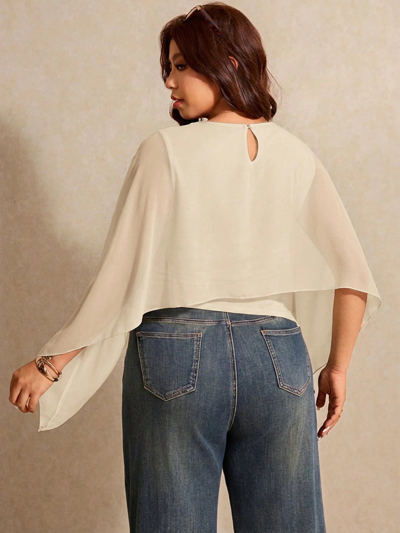 Elaquor Plus Size Women's Elegant Batwing Sleeve Top, Summer For Work, Casual, Daily Commuting Fall/Winter New Year's Top