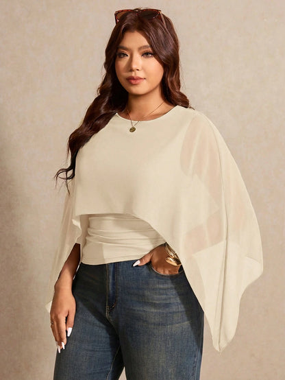 Elaquor Plus Size Women's Elegant Batwing Sleeve Top, Summer For Work, Casual, Daily Commuting Fall/Winter New Year's Top