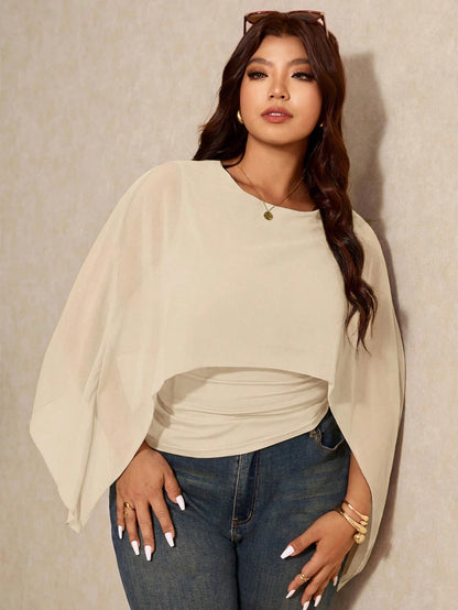 Elaquor Plus Size Women's Elegant Batwing Sleeve Top, Summer For Work, Casual, Daily Commuting Fall/Winter New Year's Top