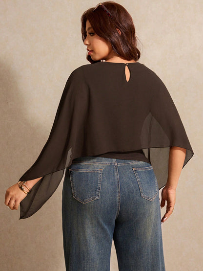 Elaquor Plus Size Women's Elegant Batwing Sleeve Top, Summer For Work, Casual, Daily Commuting Fall/Winter New Year's Top