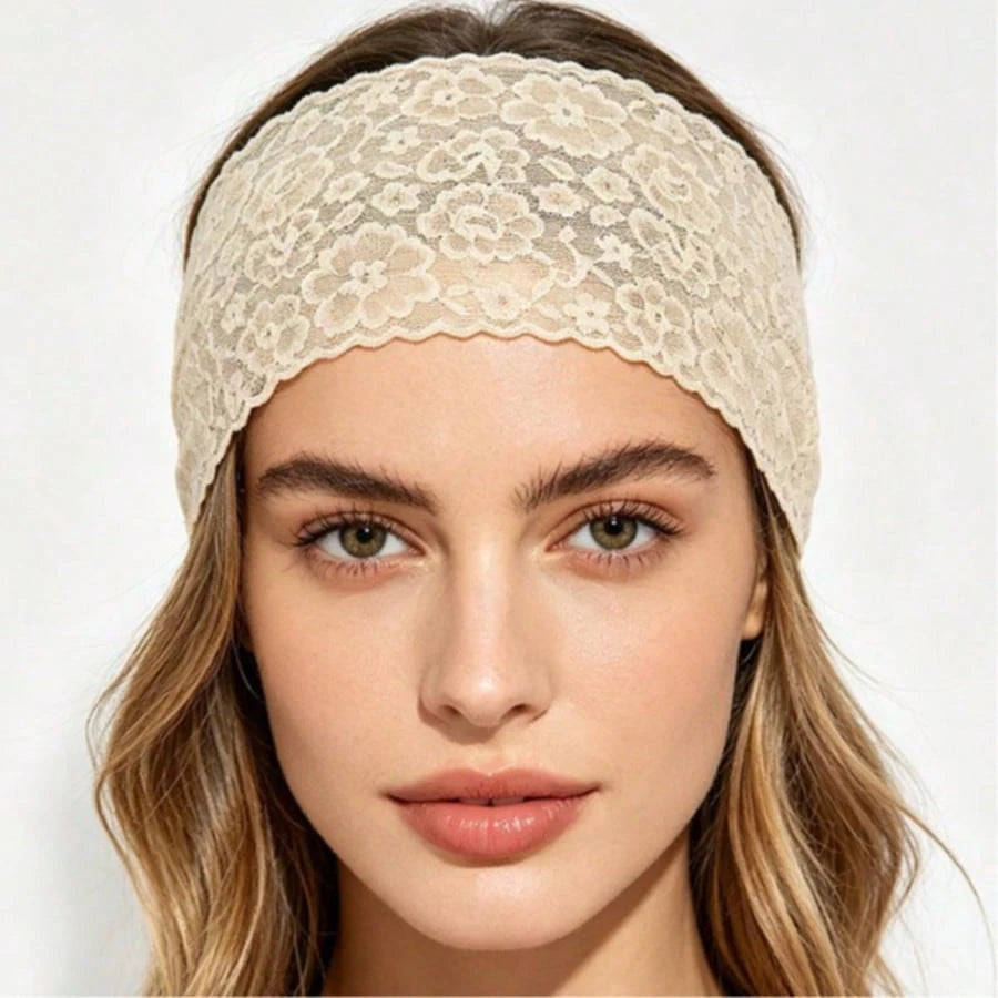 Elastic Wide Lace Headband Hair Accessory, Simple Floral Trim Headband