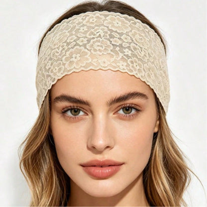 Elastic Wide Lace Headband Hair Accessory, Simple Floral Trim Headband
