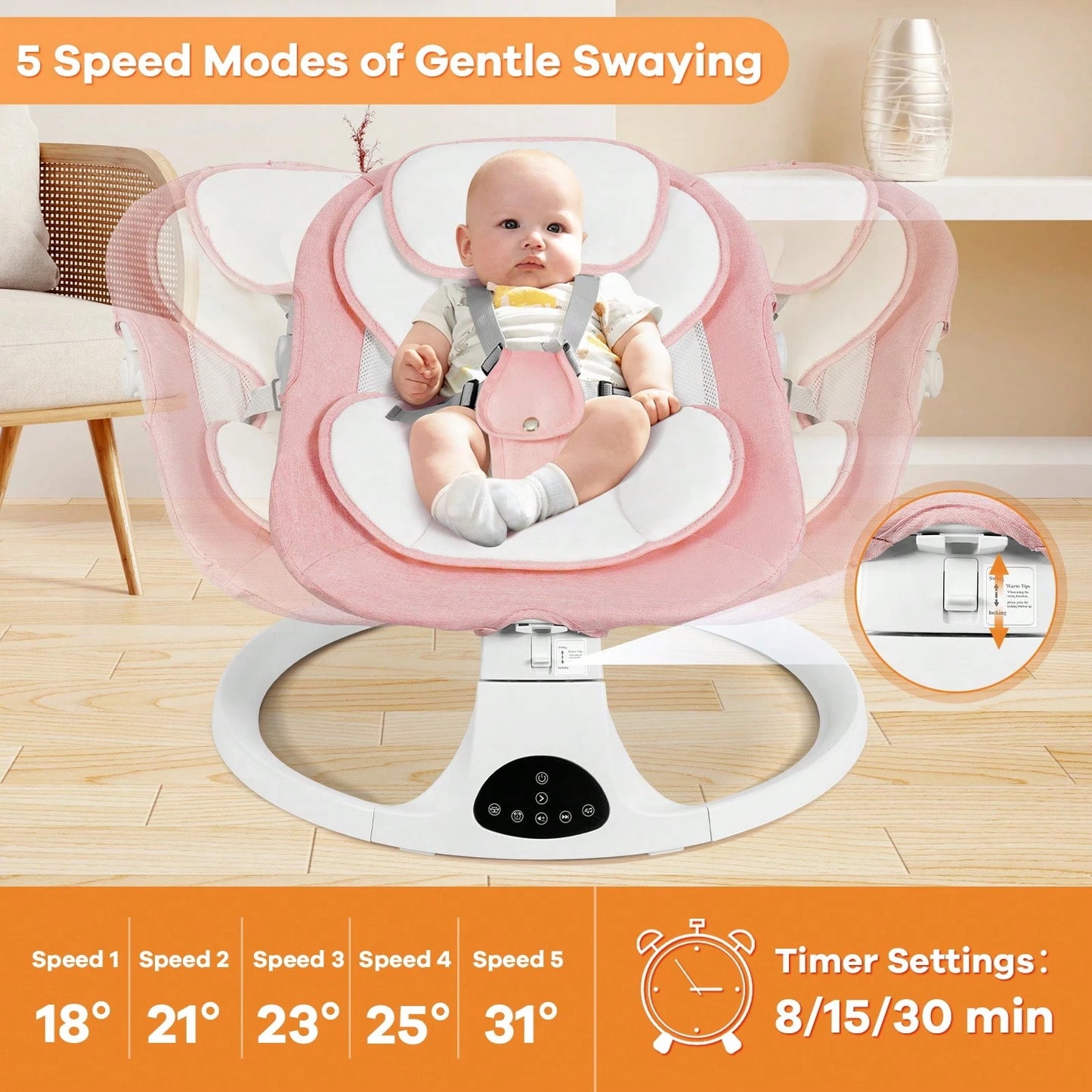 Electric Baby Swing,Baby Bouncer,Electric Cradle With Music,5Speed Auto Swing,3Position Adjustable Seat,10 Lullabies,Dual Power&Remote Control,Newborn