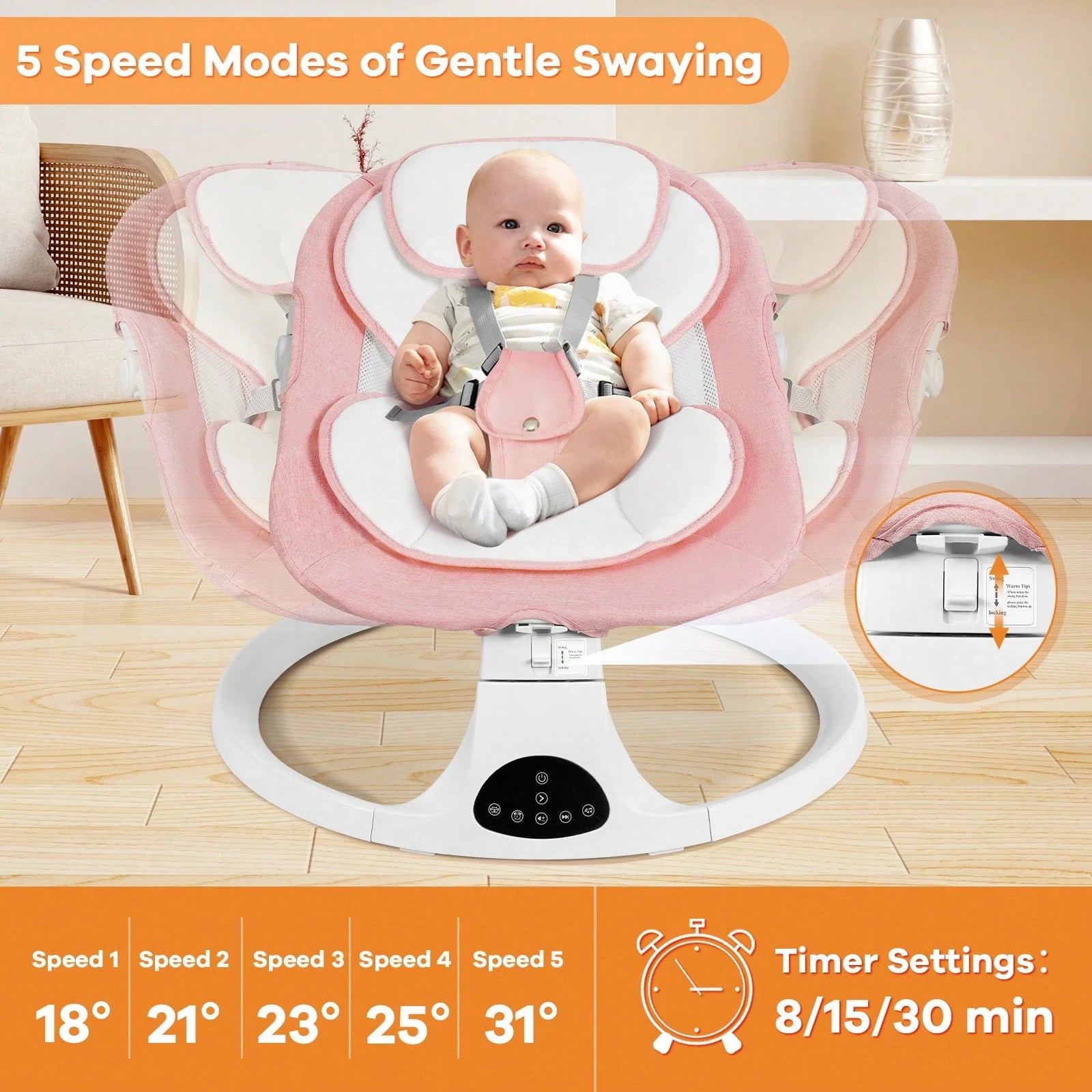 Electric Baby Swing,Baby Bouncer,Electric Cradle With Music,5Speed Auto Swing,3Position Adjustable Seat,10 Lullabies,Dual Power&Remote Control,Newborn