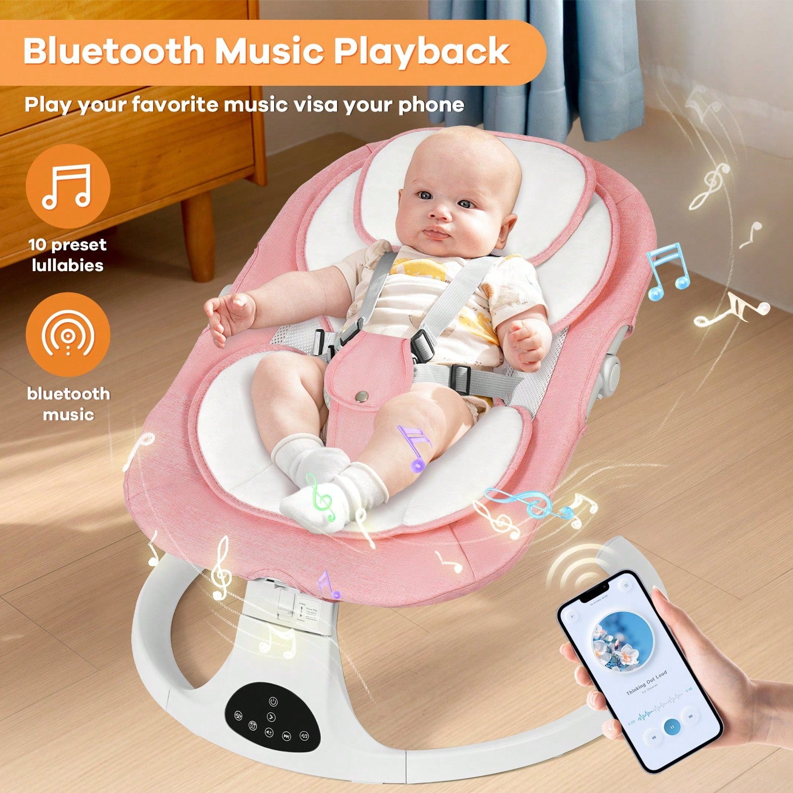 Electric Baby Swing,Baby Bouncer,Electric Cradle With Music,5Speed Auto Swing,3Position Adjustable Seat,10 Lullabies,Dual Power&Remote Control,Newborn
