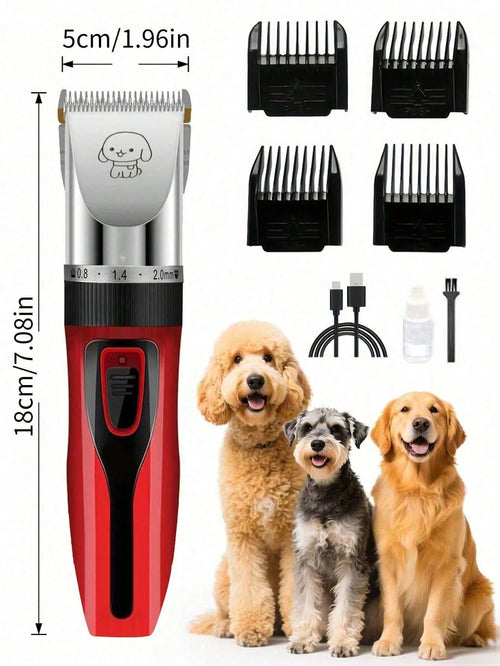 Electric Pet Grooming Clipper, Suitable For Brushing Dense Fur, Low Noise Wireless Dog Shaver, Electric Push-Style Dog & Cat Hair Trimmer, Dog Hair Trimmer, Pet Hair Trimmer (Red)