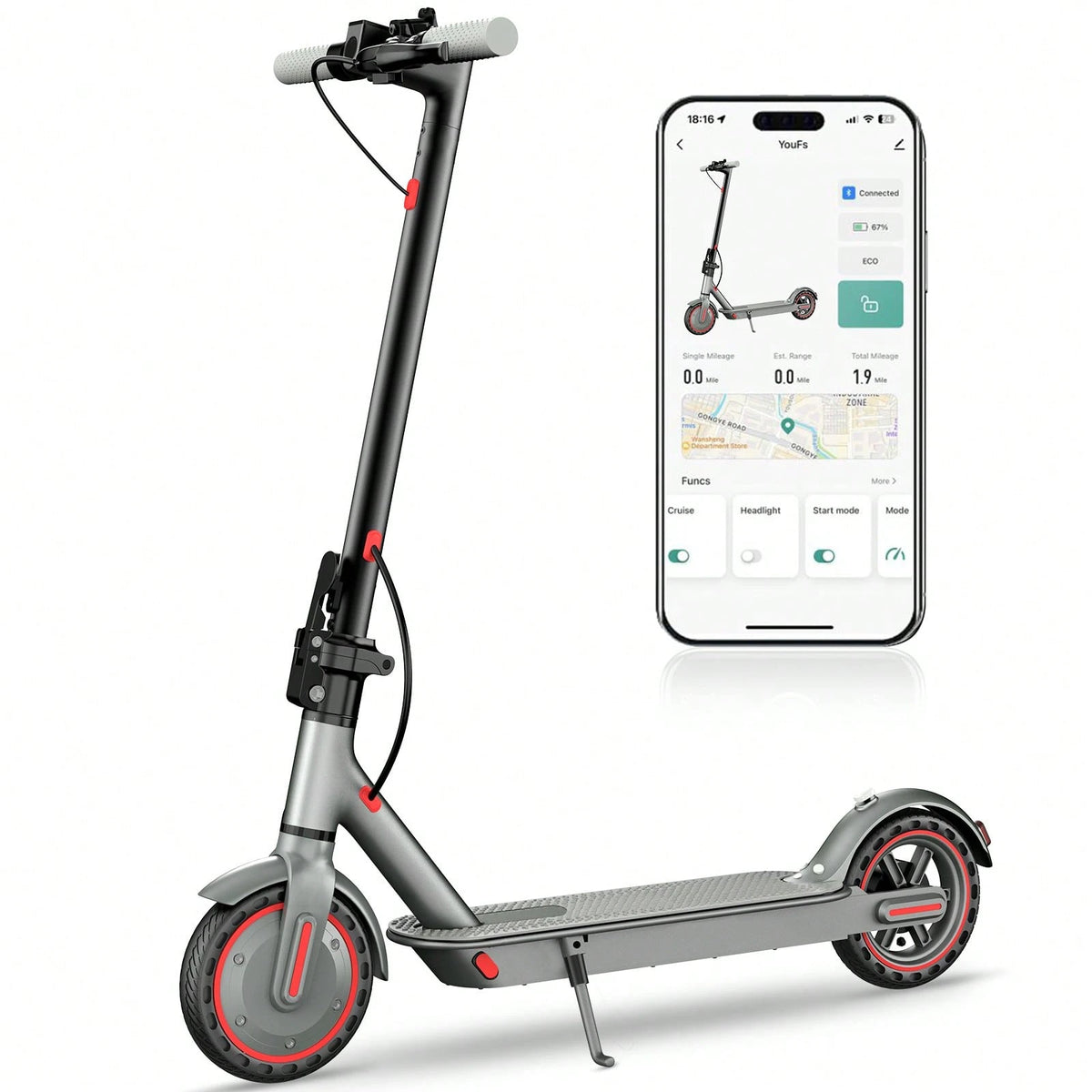 Electric Scooter For Adults, Up To 19 Mph, 19 Miles Range & 264 Lbs Load, Aluminum Alloy E-Scooter With 350W Motor, Foldable Escooter With Dual Braking System