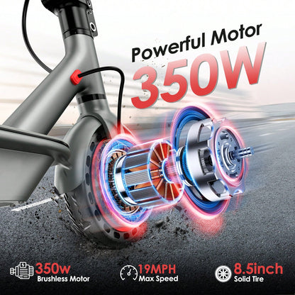 Electric Scooter For Adults, Up To 19 Mph, 19 Miles Range & 264 Lbs Load, Aluminum Alloy E-Scooter With 350W Motor, Foldable Escooter With Dual Braking System