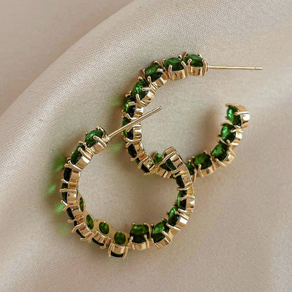 Electroplated Geometric C Hoop Earrings Sparkling Rhinestone Design Classic Color Vintage Elegant Chic Hypoallergenic Ear Accessory For Ladies