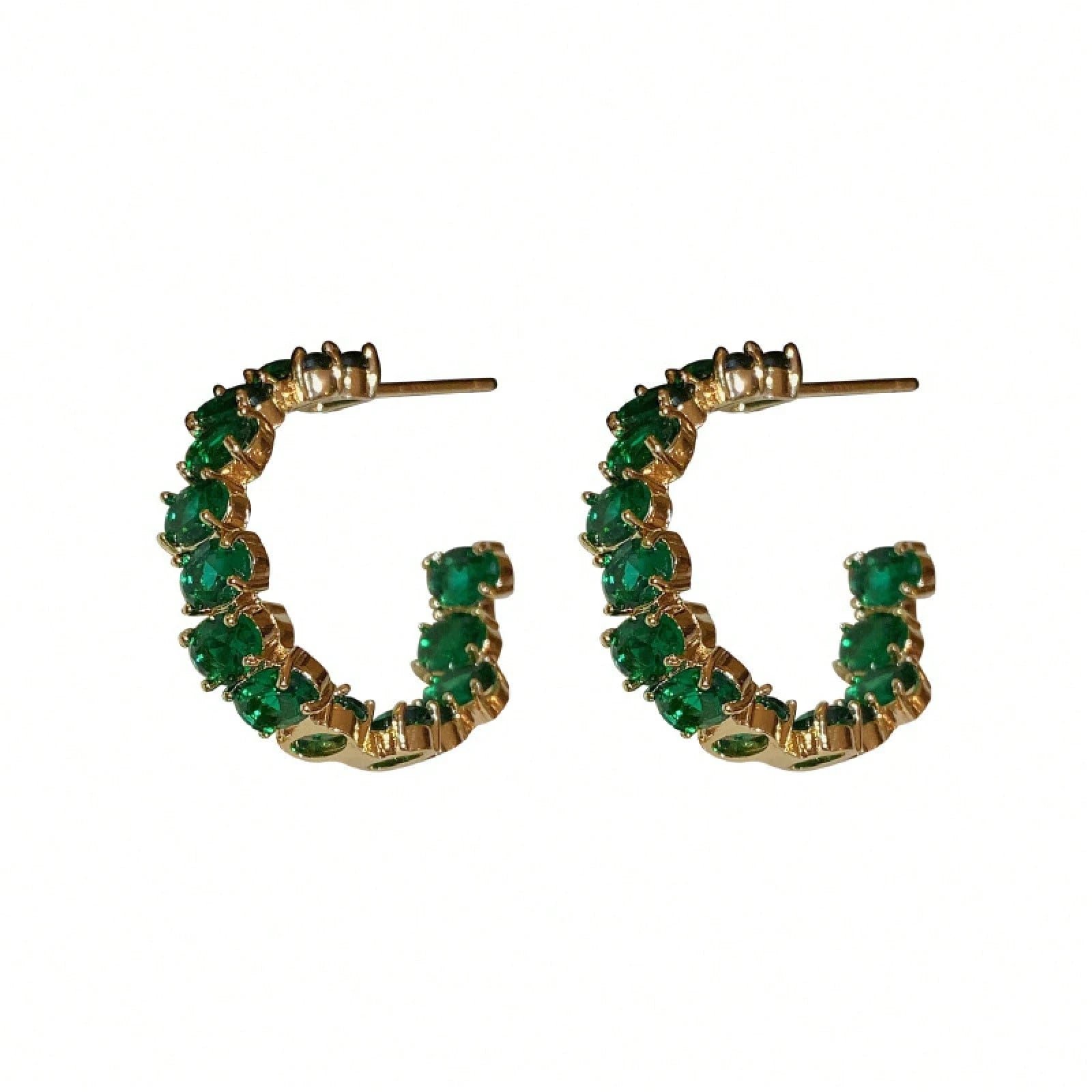 Electroplated Geometric C Hoop Earrings Sparkling Rhinestone Design Classic Color Vintage Elegant Chic Hypoallergenic Ear Accessory For Ladies
