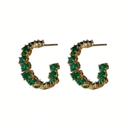 Electroplated Geometric C Hoop Earrings Sparkling Rhinestone Design Classic Color Vintage Elegant Chic Hypoallergenic Ear Accessory For Ladies