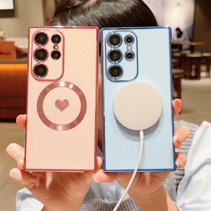 Electroplated Heart-Shaped Case Suitable For S25U Phone Case, S25FE Magnetic Suction, S25/S24 Simple Solid Color Soft Case. It Is The Best Gift Choice For Friends Or Familycheetah Print Clear Phone Ca