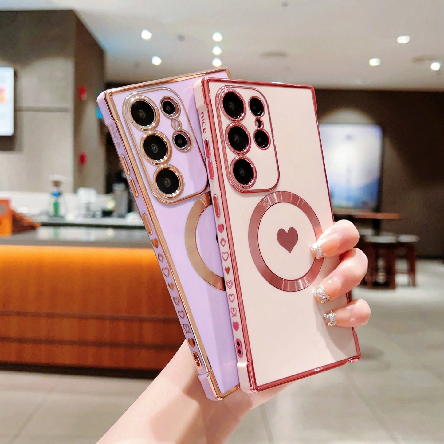 Electroplated Heart-Shaped Case Suitable For S25U Phone Case, S25FE Magnetic Suction, S25/S24 Simple Solid Color Soft Case. It Is The Best Gift Choice For Friends Or Familycheetah Print Clear Phone Ca