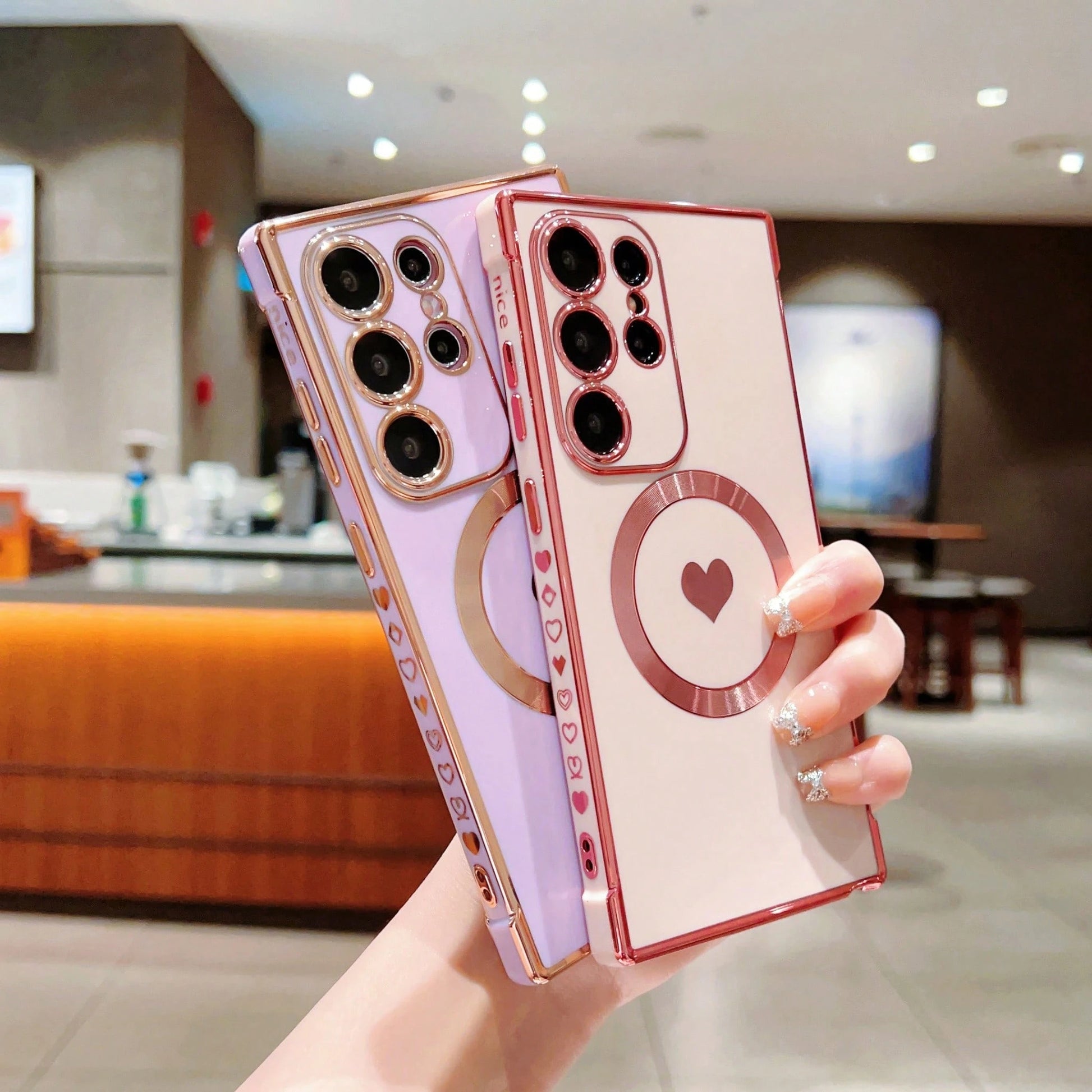 Electroplated Heart-Shaped Case Suitable For S25U Phone Case, S25FE Magnetic Suction, S25/S24 Simple Solid Color Soft Case. It Is The Best Gift Choice For Friends Or Familycheetah Print Clear Phone Ca