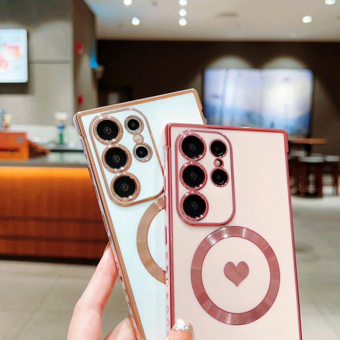 Electroplated Heart-Shaped Case Suitable For S25U Phone Case, S25FE Magnetic Suction, S25/S24 Simple Solid Color Soft Case. It Is The Best Gift Choice For Friends Or Familycheetah Print Clear Phone Ca