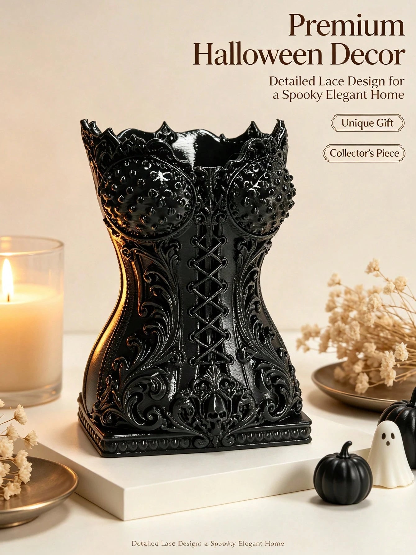 Elegant Black Gothic Corset Style Pen Holder, Decorative Storage Accessory, Vintage Embossed Skull Pattern Pencil Holder, Makeup Brush Storage Bucket, Desktop Decor Organizer, Suitable For Room Vanity