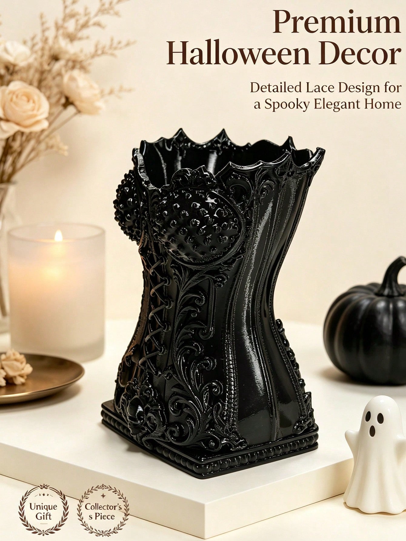 Elegant Black Gothic Corset Style Pen Holder, Decorative Storage Accessory, Vintage Embossed Skull Pattern Pencil Holder, Makeup Brush Storage Bucket, Desktop Decor Organizer, Suitable For Room Vanity