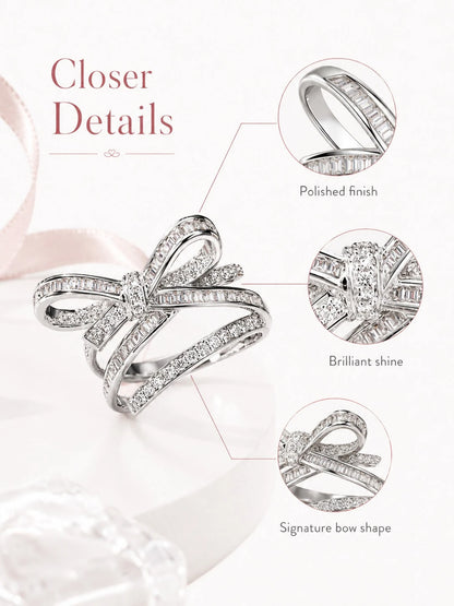 Elegant Bow Statement Ring For Women, Sparkling Ribbon Design Ring, Chic Gift Jewelry For Party, Date Night And Everyday Style