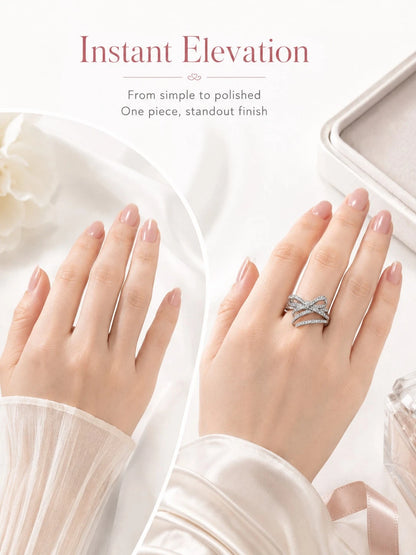 Elegant Bow Statement Ring For Women, Sparkling Ribbon Design Ring, Chic Gift Jewelry For Party, Date Night And Everyday Style