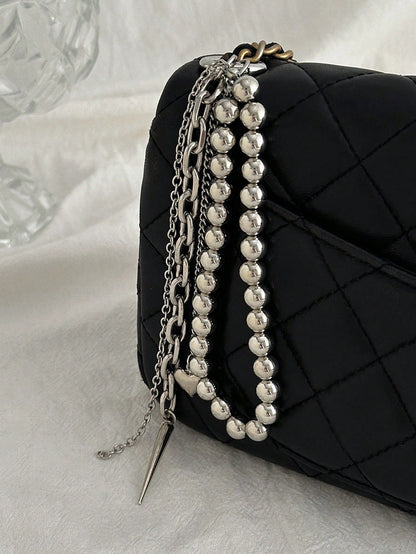 Elegant Metal Faux Pearl Beaded Keychain With Heart Tassel Decor, Jewelry Accessory, Personalized Gift, Funny Gift, Gift For Boyfriend, Phone Charm
