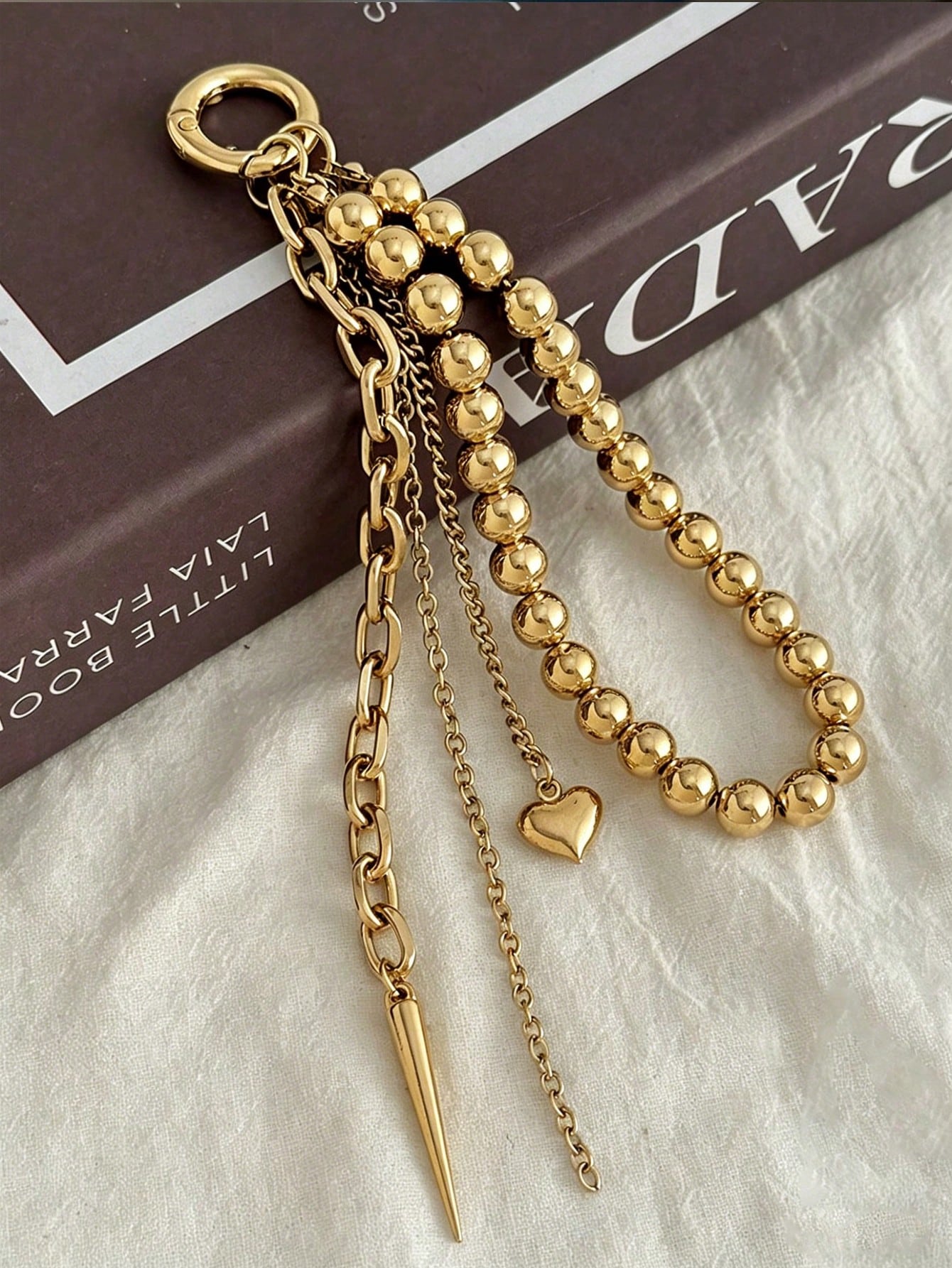 Elegant Metal Faux Pearl Beaded Keychain With Heart Tassel Decor, Jewelry Accessory, Personalized Gift, Funny Gift, Gift For Boyfriend, Phone Charm