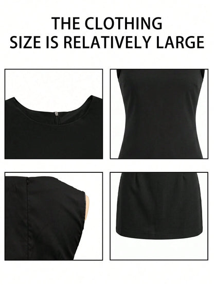 Elegant Sleeveless Round Neck Backless Tie Design Fitted Knit Dress, Spring/Summer New Women Dress Black