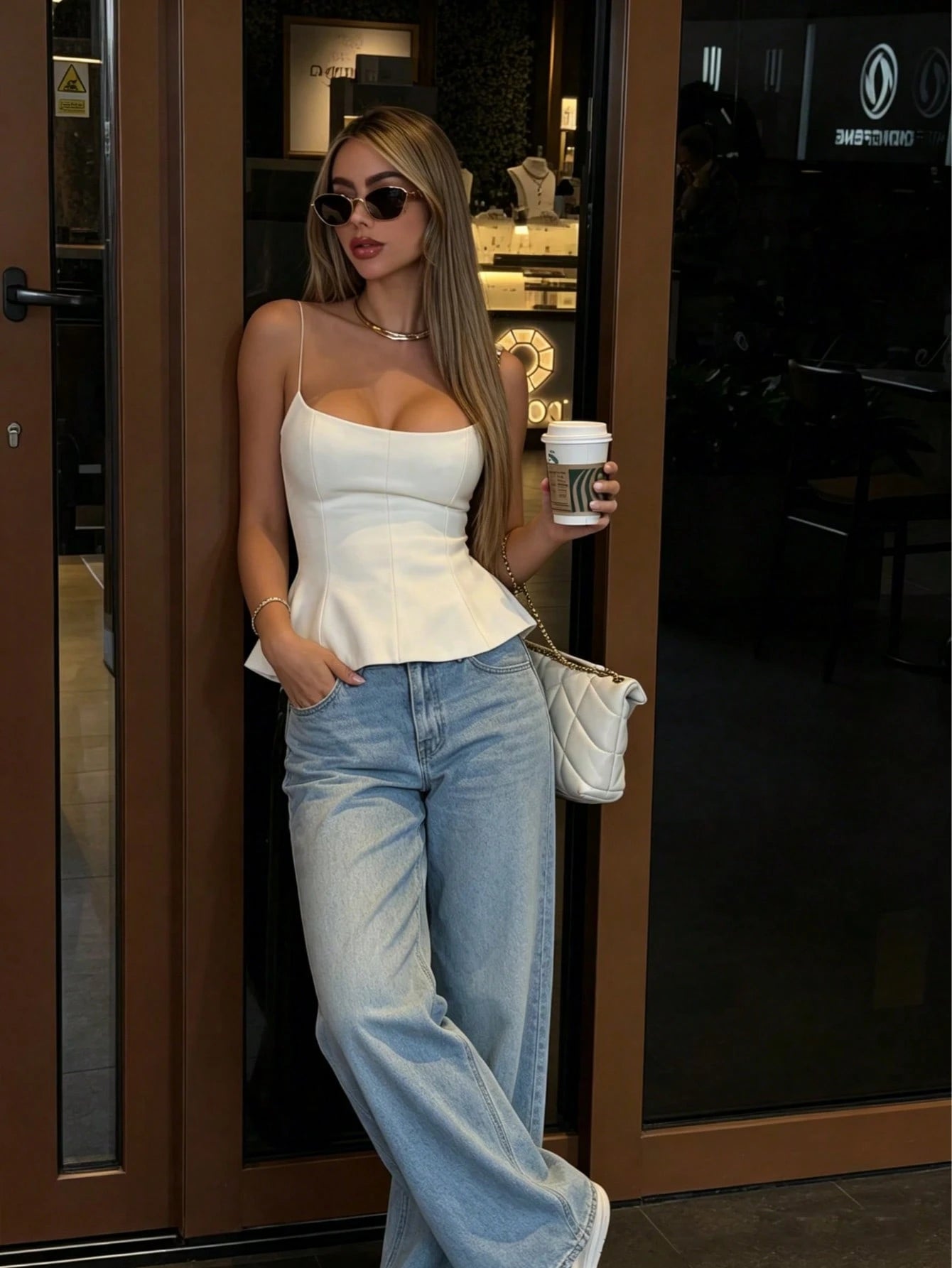 Elegant Women's White Camisole, Spaghetti Straps, Cropped Design, Flared Hem, Ideal Summer Fashion Choice Casual, Vacationcore, Chic & Elegant
