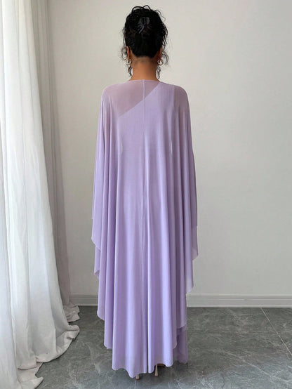 Elenzga French High-End Jacquard Knitted Metallic Buckle Dress & Cape Set,Goddess Style Luxury Lavender Summer Elegant Party Night Boutique Design Fashion