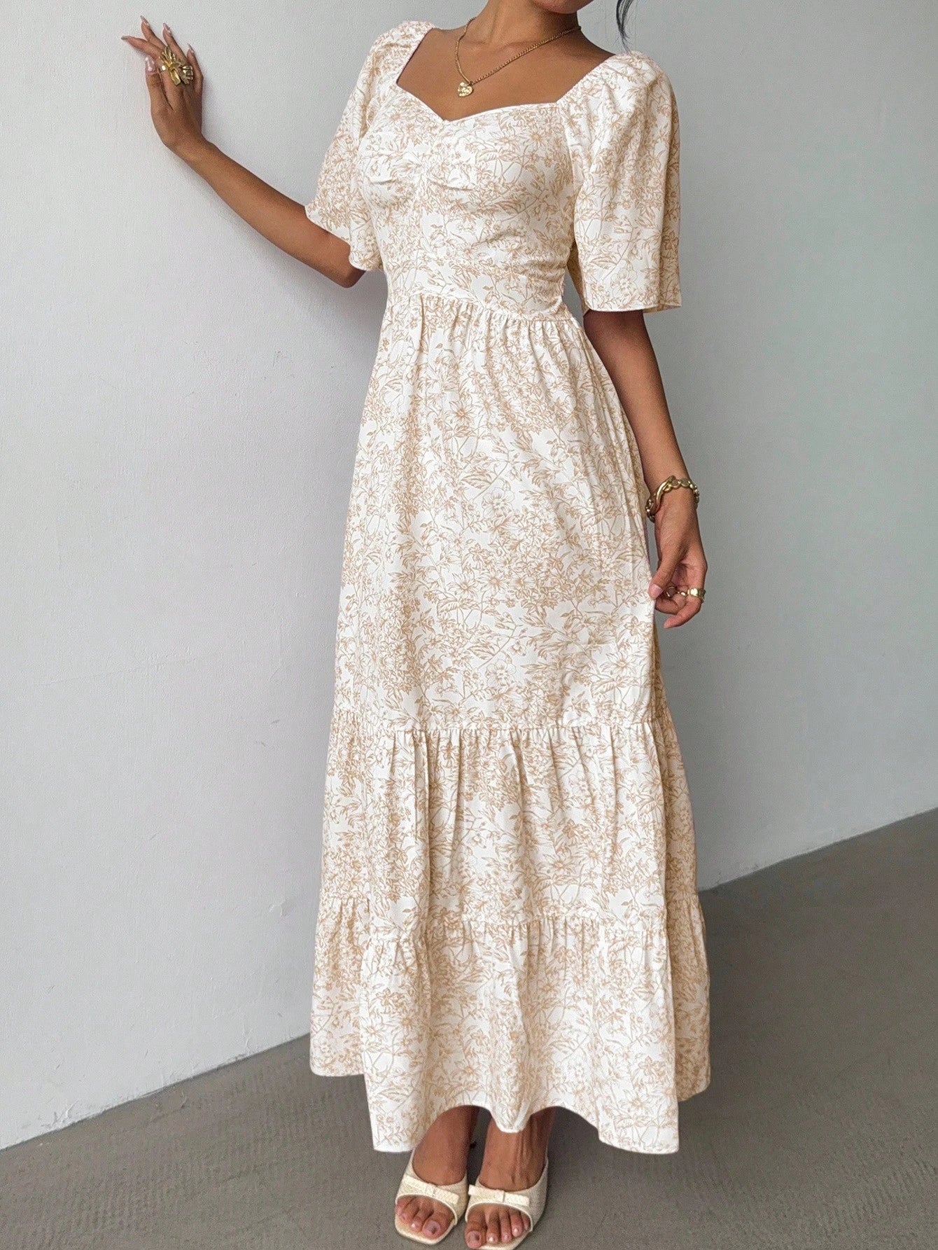 Elenzga Summer Short Sleeve Vacation Beach Music Festival Pink Floral Maxi Dress
