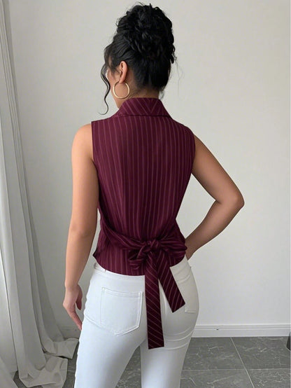 Elenzga Women Casual Striped Sleeveless Shirt, Summer